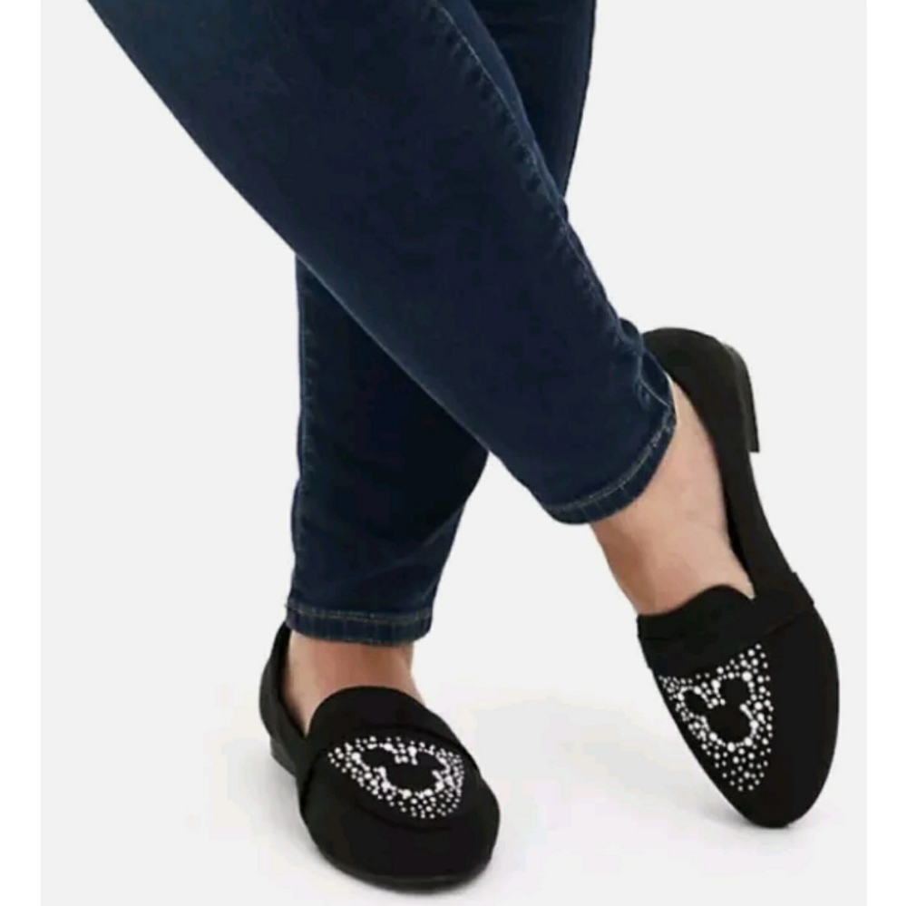 DISNEY MICKEY MOUSE FAUX SUEDE & FAUX PEARL‎ BLACK LOAFER SIZE 12 WIDE WIDTH
